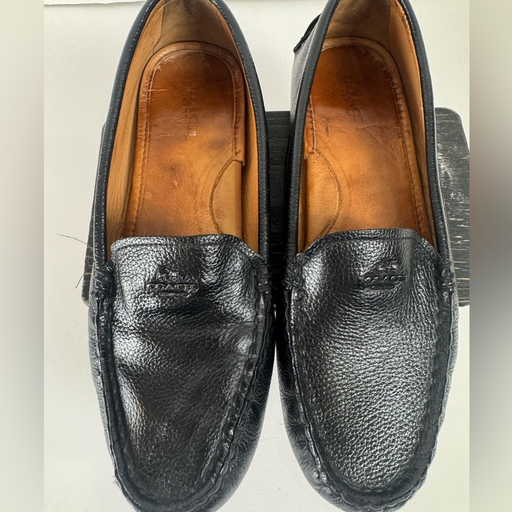 Coach Amber Driving Loafers Black Pebbled Leather Moccasins Women's 7.5B